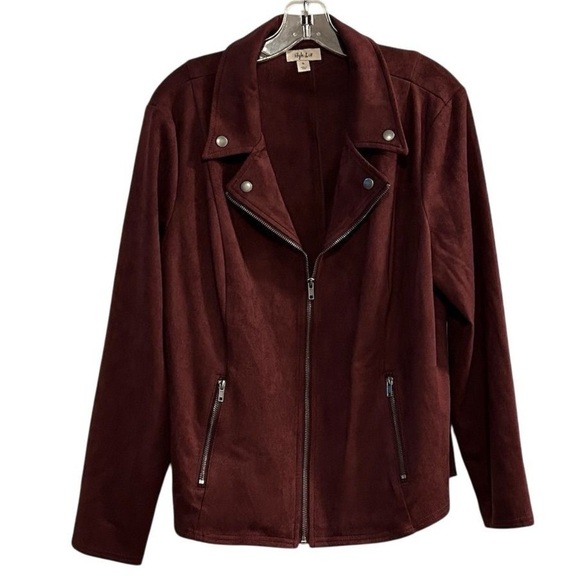 Style & Co Women's XL Maroon Wine Color Faux Suede Moto Jacket - Picture 1 of 7